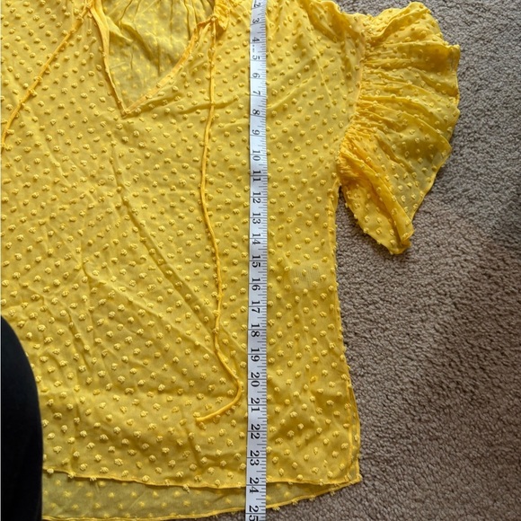 ALICE + OLIVIA Yellow Boho Short Swiss Dot Sleeve Julius Ruffle Sleeve Blouse S - Picture 13 of 15